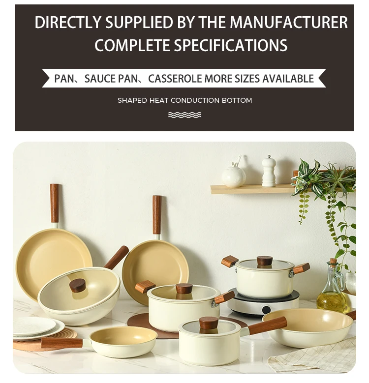 Hot Sell Induction Bottom Ceramic Cookware Sets Wholesale Aluminum Cookware With Wooden Handle