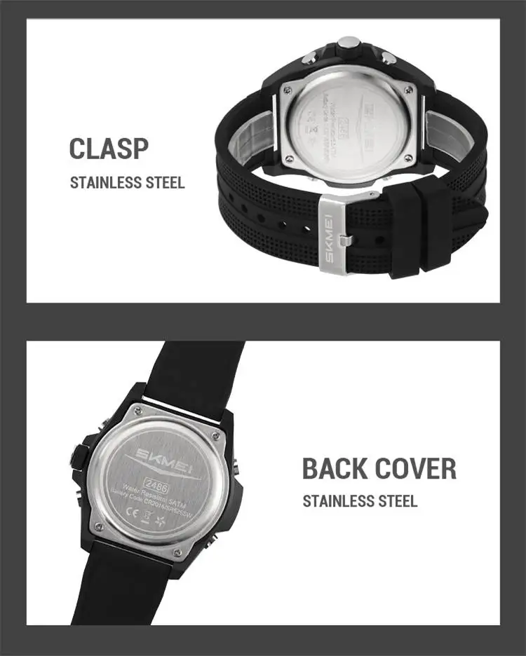 Skmei 2486 Top 10 Brands Hot Sell Man Digital Watch Stylish Silicone Band Waterproof Calender Chronograph Casual Watch Supplier