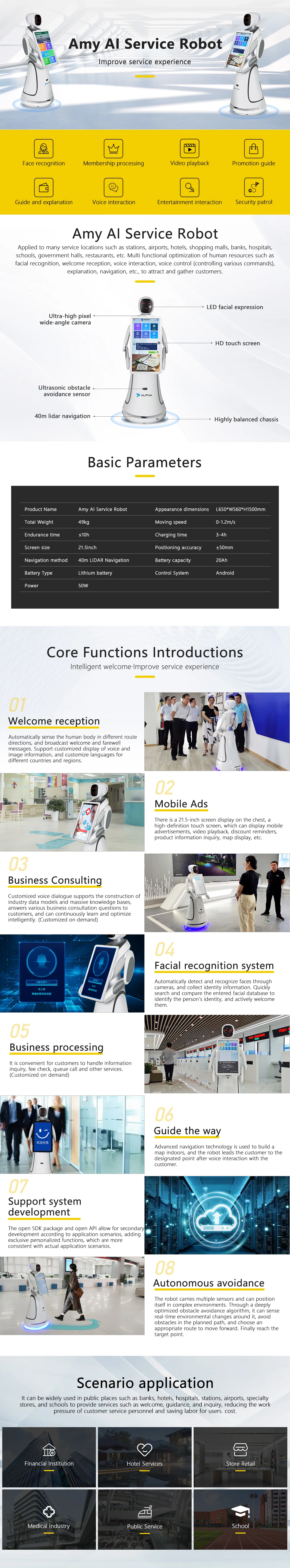 Interactive AI Humanoid Robot Restaurant Smart Hospitality For Customer Interaction Reception Commercial Welcome Robot