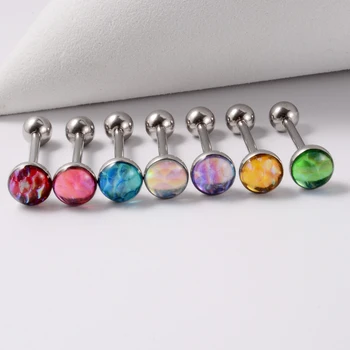 14G Surgical Steel Epoxy Fish Scale Tongue Barbell Colorful Piercing Studs New Fashion Beautiful Body Piercing Jewelry Wholesale