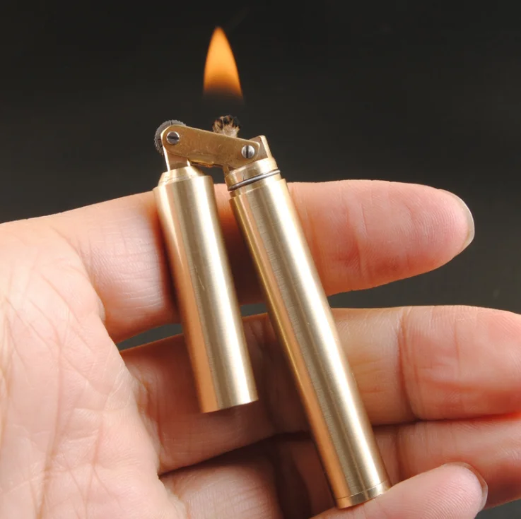 Accendino vintage a cherosene, in ottone, stile antico, accendino per candele (oro