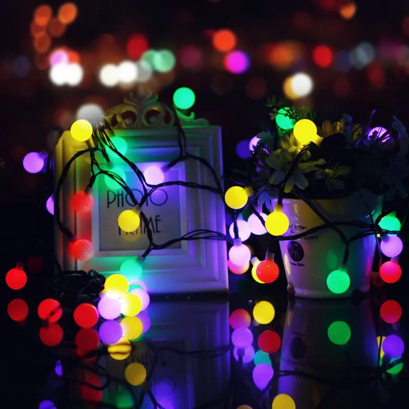 50LED White Ball Outdoor Christmas Lights String Warm Holiday Lights String Fairy Door Garden Solar Light