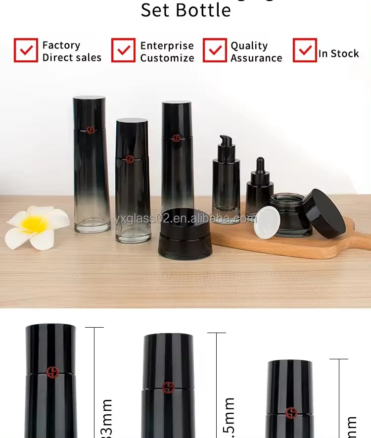 High-grade cosmetic bottle 30g50g30ml50ml90ml110ML130ml glossy container luxury skincare cosmetic set glass bottle packaging supplier