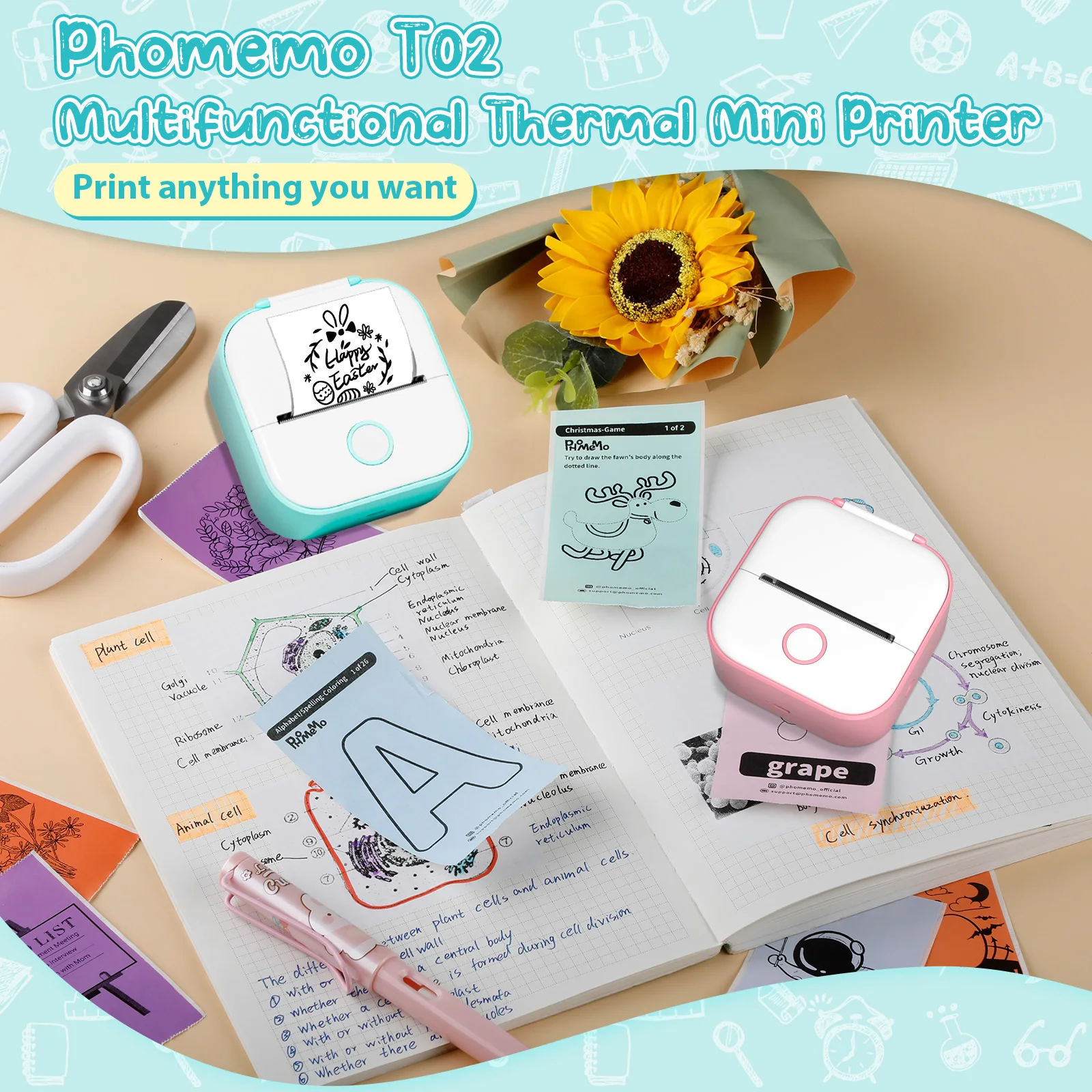 Phomemo T02 Inkless Mini Pocket Printer Print Photo Portable Thermal Mini Photo Printer Receipt