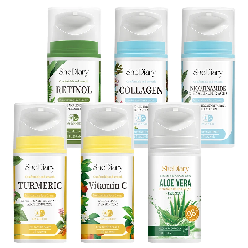 SheDiary Turmeric Collagen Retinol Vitamin C Aloe Vera Nicotinamide Lightening Anti-Aging Brightening Treatment Face Cream Set