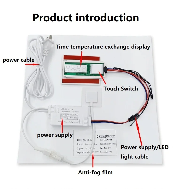 Free Sample Dc12V 60W 5A Single Bond Light Sensor Bathroom Smart Mirror Touch Switch With Temperature  Time details