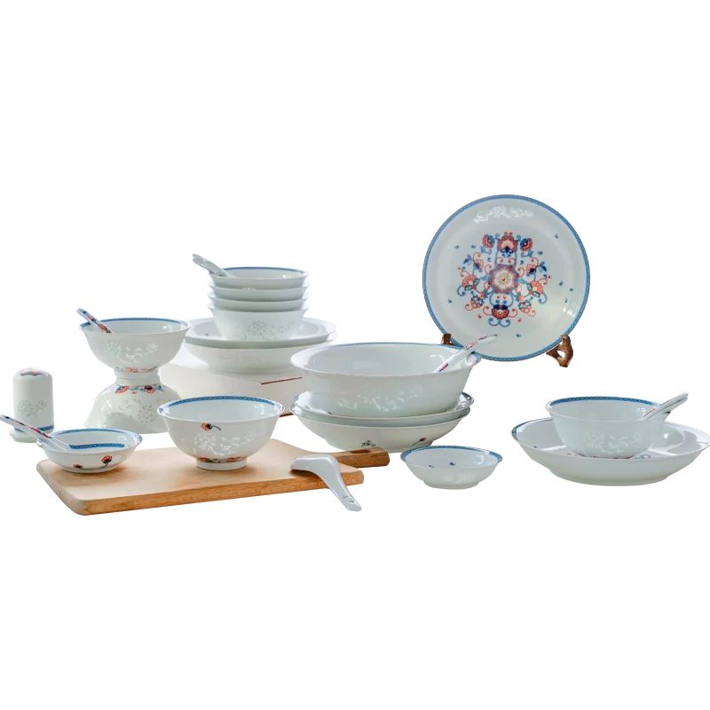 Ensemble de vaisselle en céramique haut de gamme Jingdezhen Linglong Bol et plat à riz chinois simples Vaisselle de qualité supérieure pour usage domestique