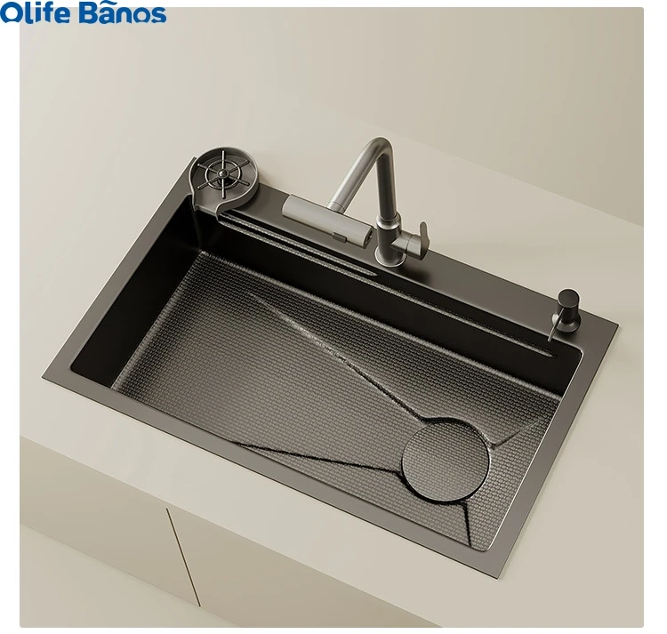 product olife banos 304 stainless steel  waterfall rainfall faucet  anti scratch dish washer kitchen sink fregadero de cocina741-25