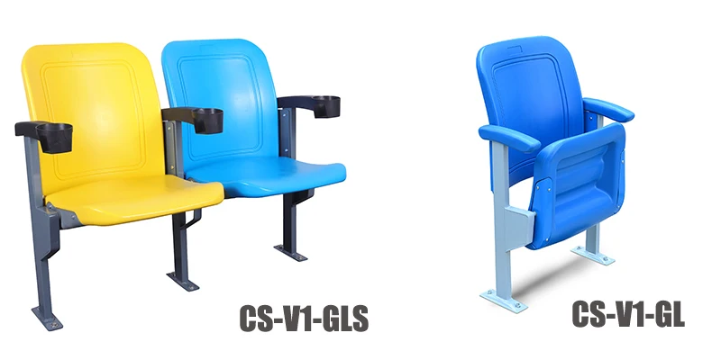 HDPE Plastic Stadium Seat CS-V1-GLS Foldable Chair with Steel Frame and Armrests for Sports Arenas