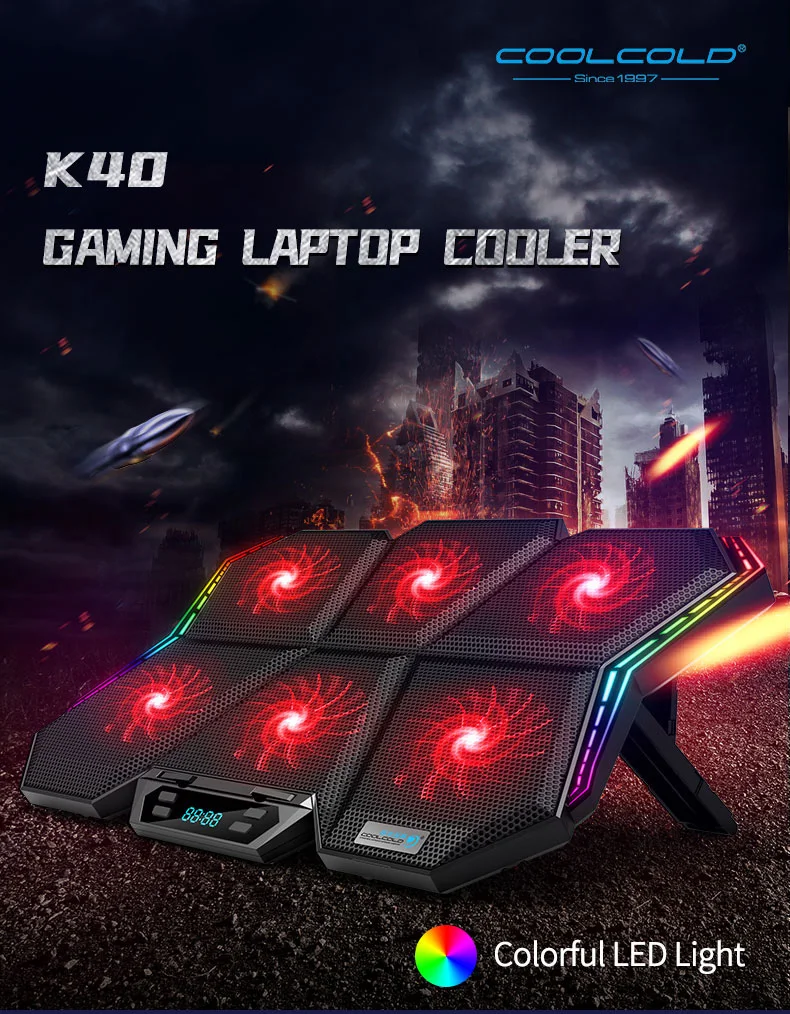 New Gaming RGB Laptop Cooling Pad LED Screen 6 Cooling Fans Cooler Stand for Laptop