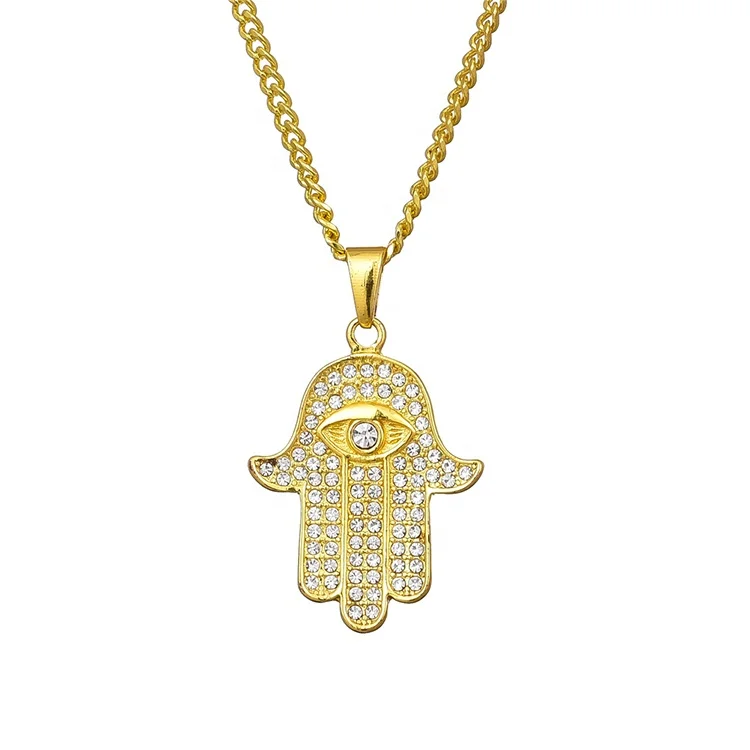 Hip Hop Hamsa Hand Iced Out Gold Plated 