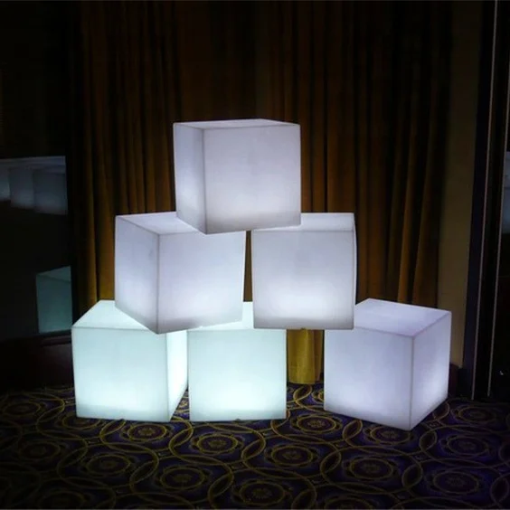 Outdoor LED Cordless Cube Chair Color Changing Light Waterproof Plastic Outdoor Glowing Cube Stool and Table Sets 60 Cm 24 Inch