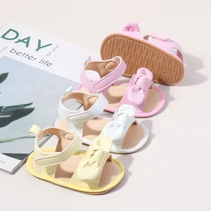 2026 Wholesale PU Material Bow Design Anti-slip TPR Outsole Baby Toddler Summer Sandals Shoes for Girls