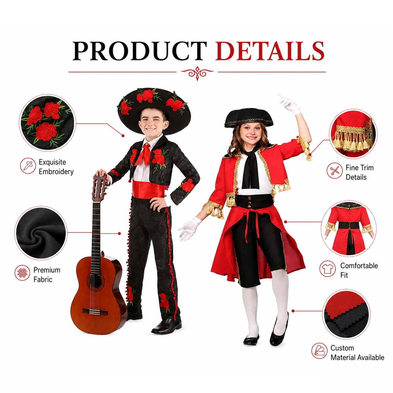 Baige Kids Traditional Mexican Mariachi Amigo Costume Boys Charro Suit Girls Carnival Halloween Performance Outfit
