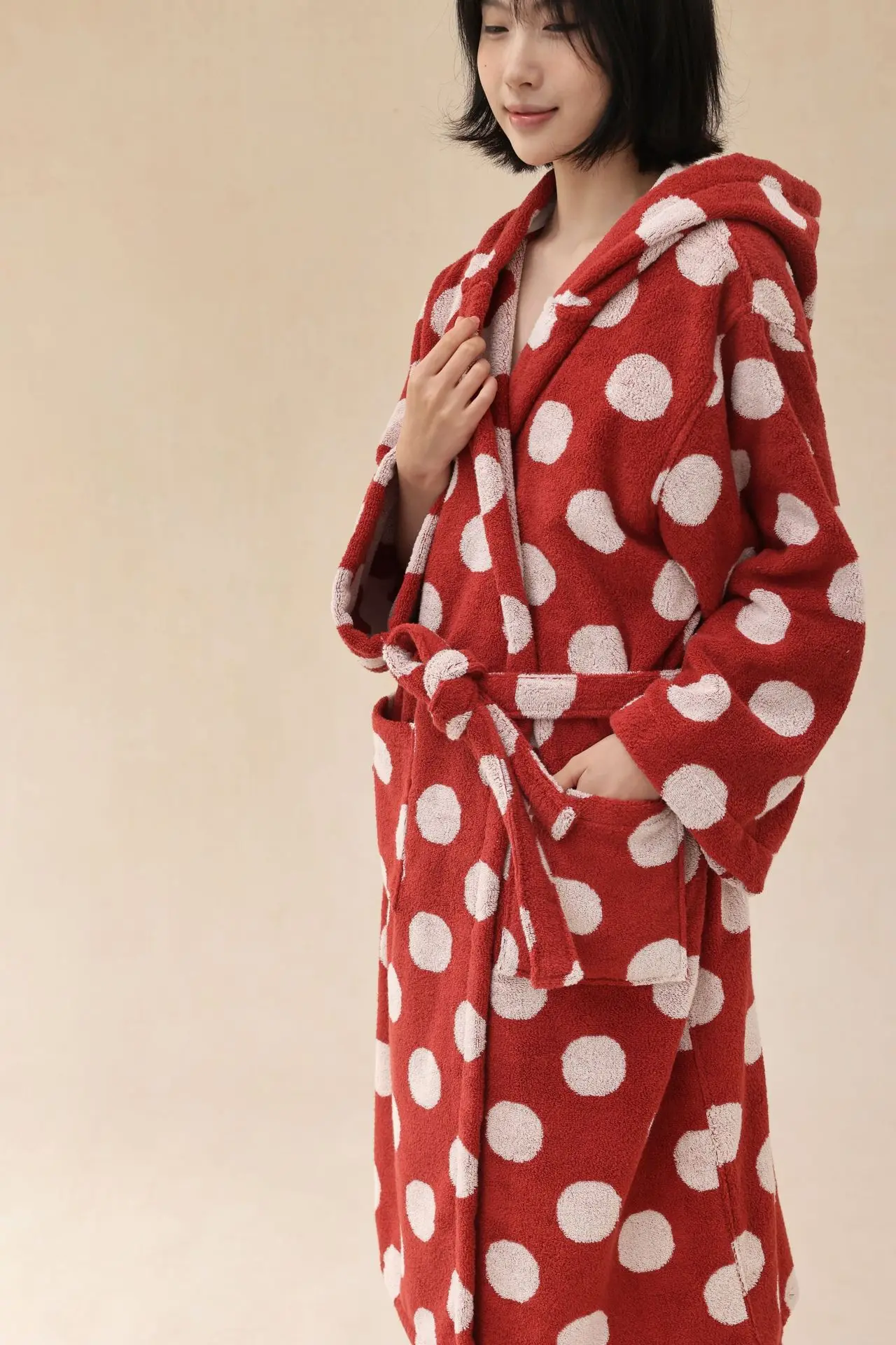 Kids Women Bright Red Dot Good Quality Thick Bath Spa Robe