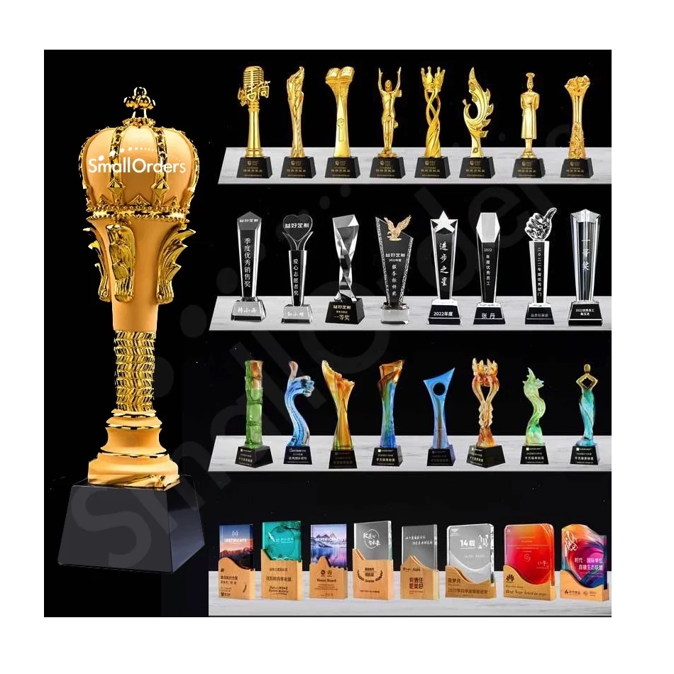 Hot selling unique custom sublimation blank logo print trophies  custom sport trophee corporate advertising award crystal trophy