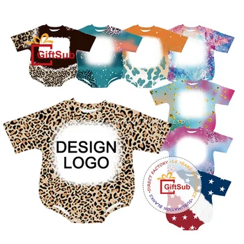 Unisex Sublimation Bleached Baby Bubble Rompers Girl Boys Oversized Infant Clothing Polyester Faux Bleach Blank Baby Bodysuits