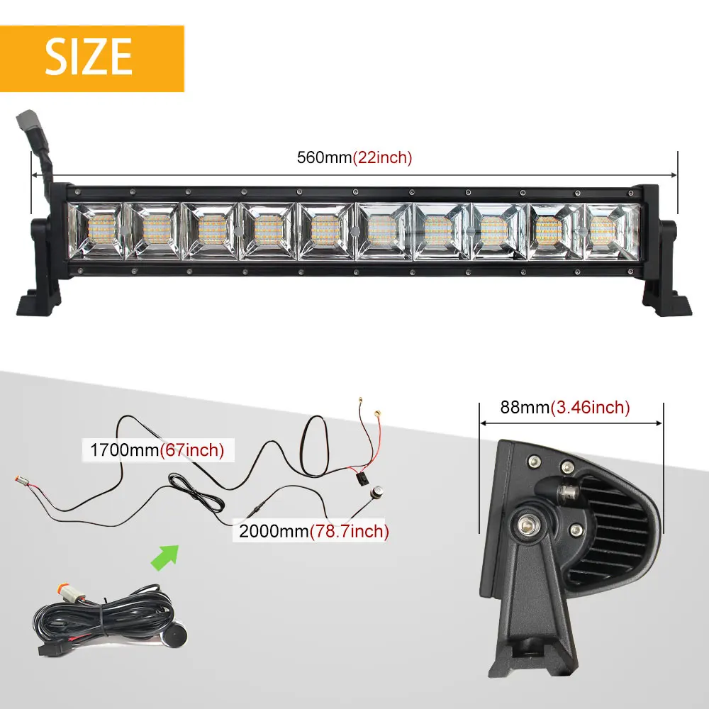 Auto Lighting System 22 Inch 100W Color Changing 9613BS Single Row Car Led Light Bar
