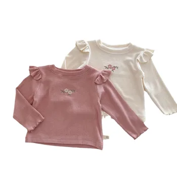 Girls spring and autumn new baby shirts simple style kids clothing baby girl fashionable embroidered sweet tops