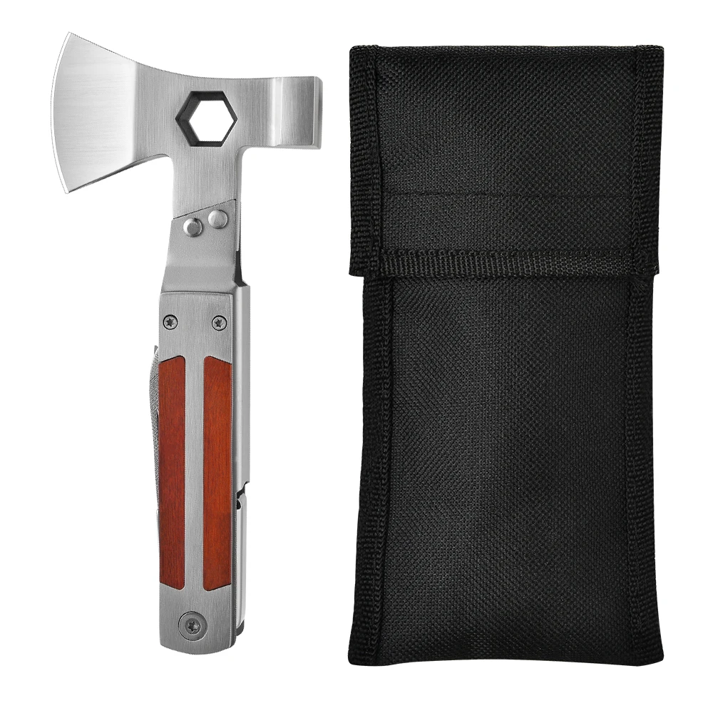 Mini 16 in 1 Wooden Handle  Multitool Portable Emergency Escape Axe Hammer Outdoor Survival Multitool Kit
