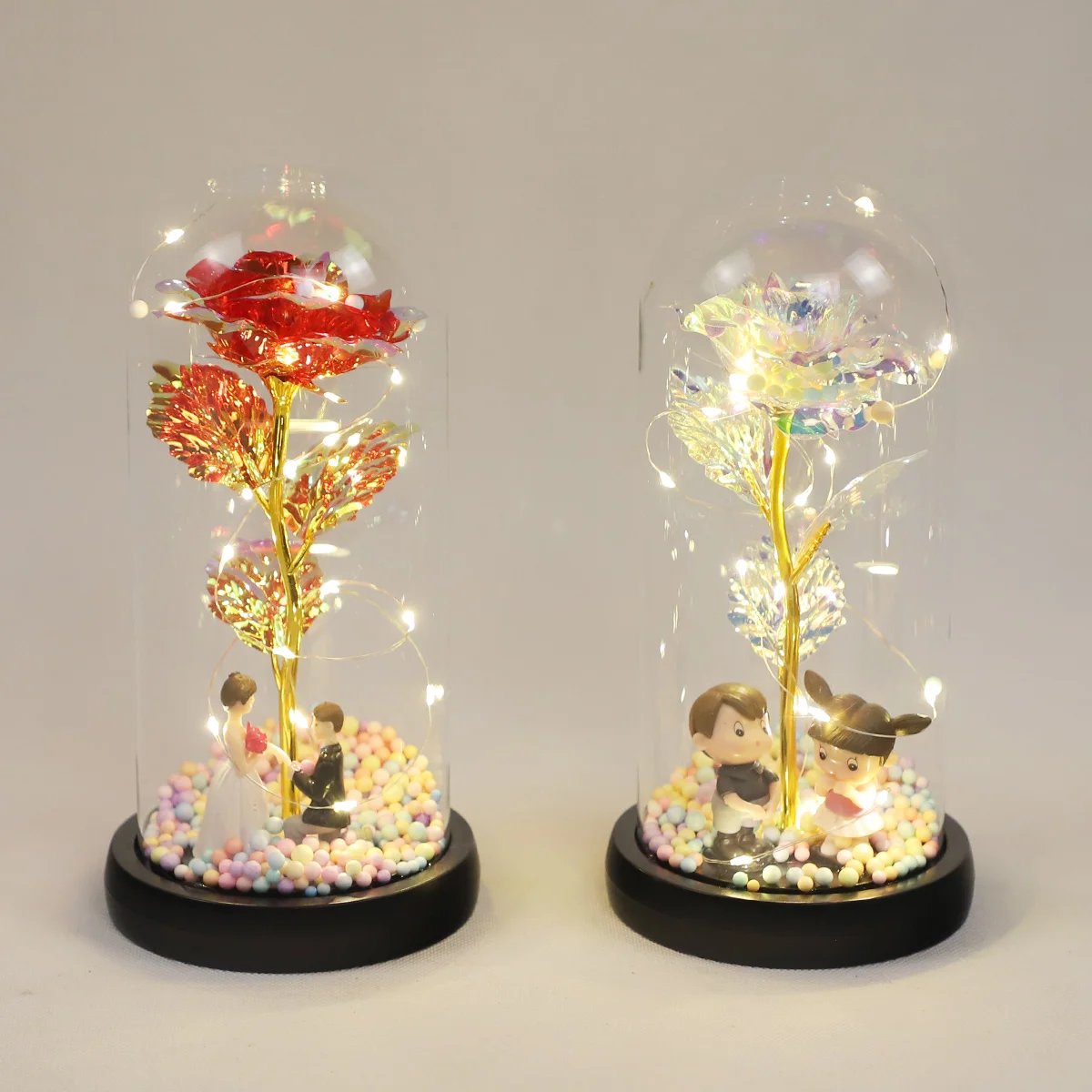 Glass Dome Light With Artificial Flowers Inside for wedding gift festive decor details