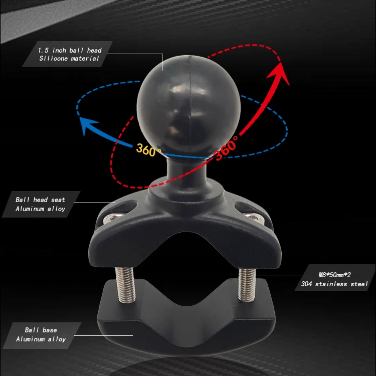 Supporto Manubrio FANAUE In Alluminio - Morsetto Per Bici E Moto Con Testa Sfera 17mm