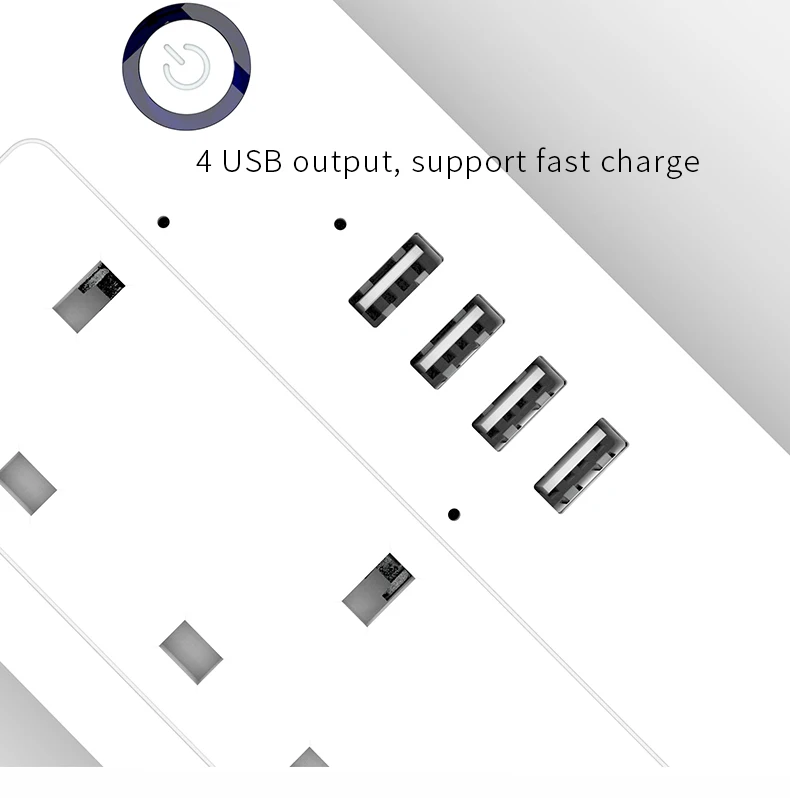 Умный удлинитель с 4 розетками и 4 USB-портами