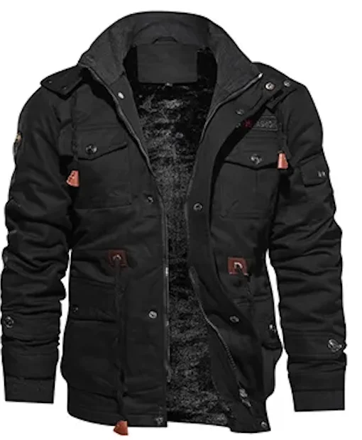 Mens winter fleece lined jacket warm casual tactical hooded coat outwear