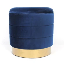 HStex High Quality Modern Design Round Seated Storage Cloth Footstool Ottoman Empire Velvet Gold Metal Base