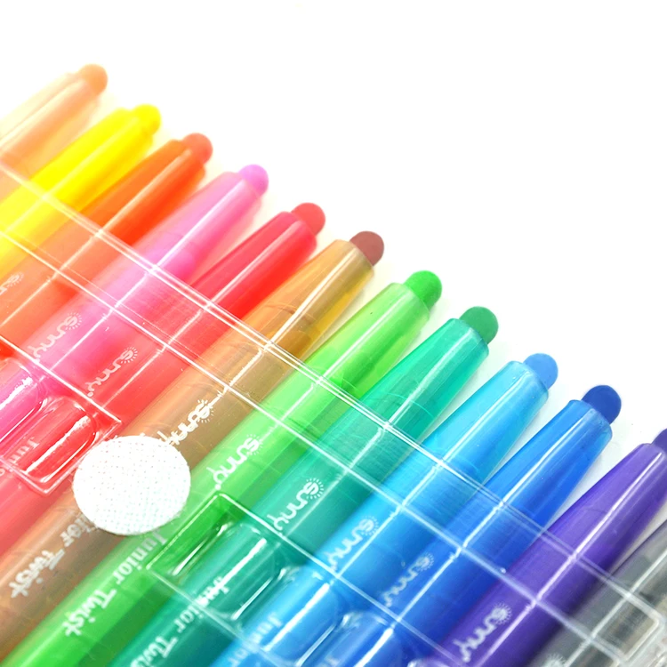 SUNNY Factory Output 12 Colors Non Toxic Mini Rotating Colorful Plastic Crayons Stick