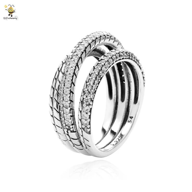 Pave Snake Chain Pattern Rings 