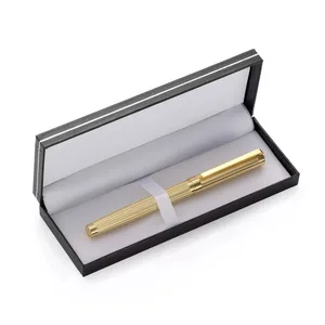 Customized Logo Luxury Heavy VIP Business Gift Set Gold Metal Roller Ink Pen with Cardboard Box