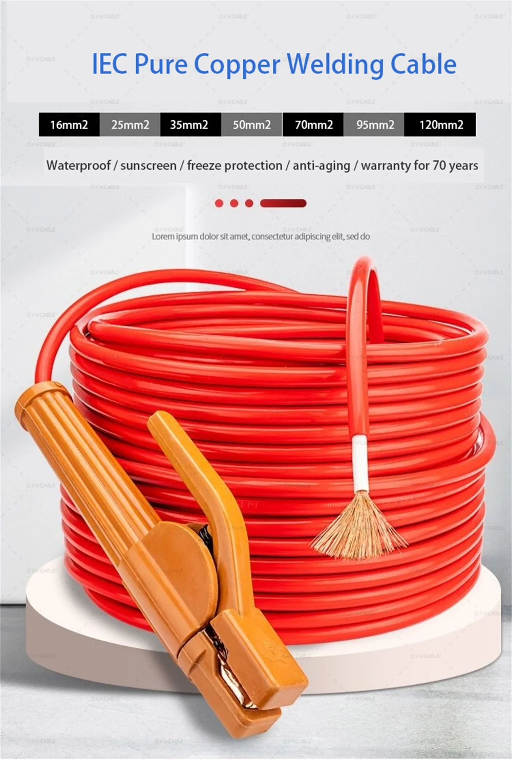 thumbnail image 2 of WeldingCity 50-Foot 2 Gauge Welding Cable Lead – 300A, Dinse Plug, Stick Holder Ready 2 of 6
