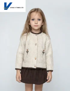 China V-Times 2026 Girls' Autumn Cardigan New Stylish Knitted Sweater for Spring & Fall Baby Children's Clothing
