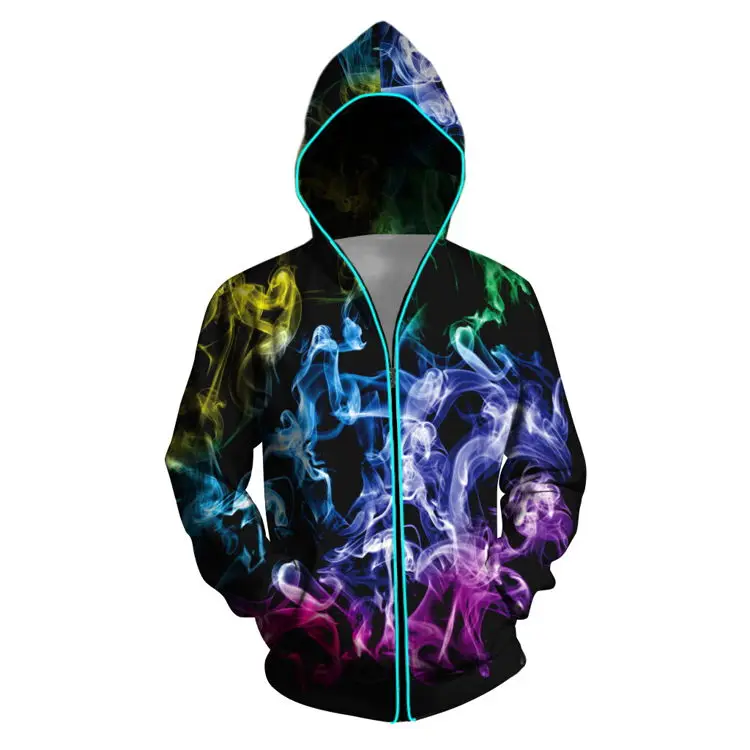 Personalized 3D Digital Printing Glowing Sweatshirt Long Sleeve Sweat Capuche Haute Qualite Zip up Sublimation Hip Hop Hoodie