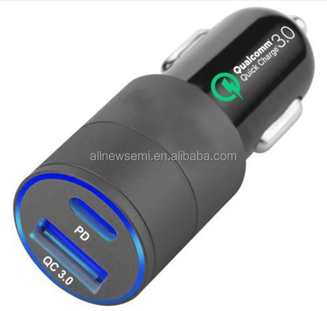 New QC 30 car charging PD fast charging 36W aluminum alloy dual USB car charging pd18w car charger