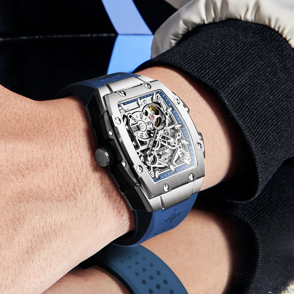 OUPINKE 3213 Friendship China da uomo orologio meccanico futuristico  cinturino in Silicone Set di orologi automatici scheletro a scorrimento  luminoso