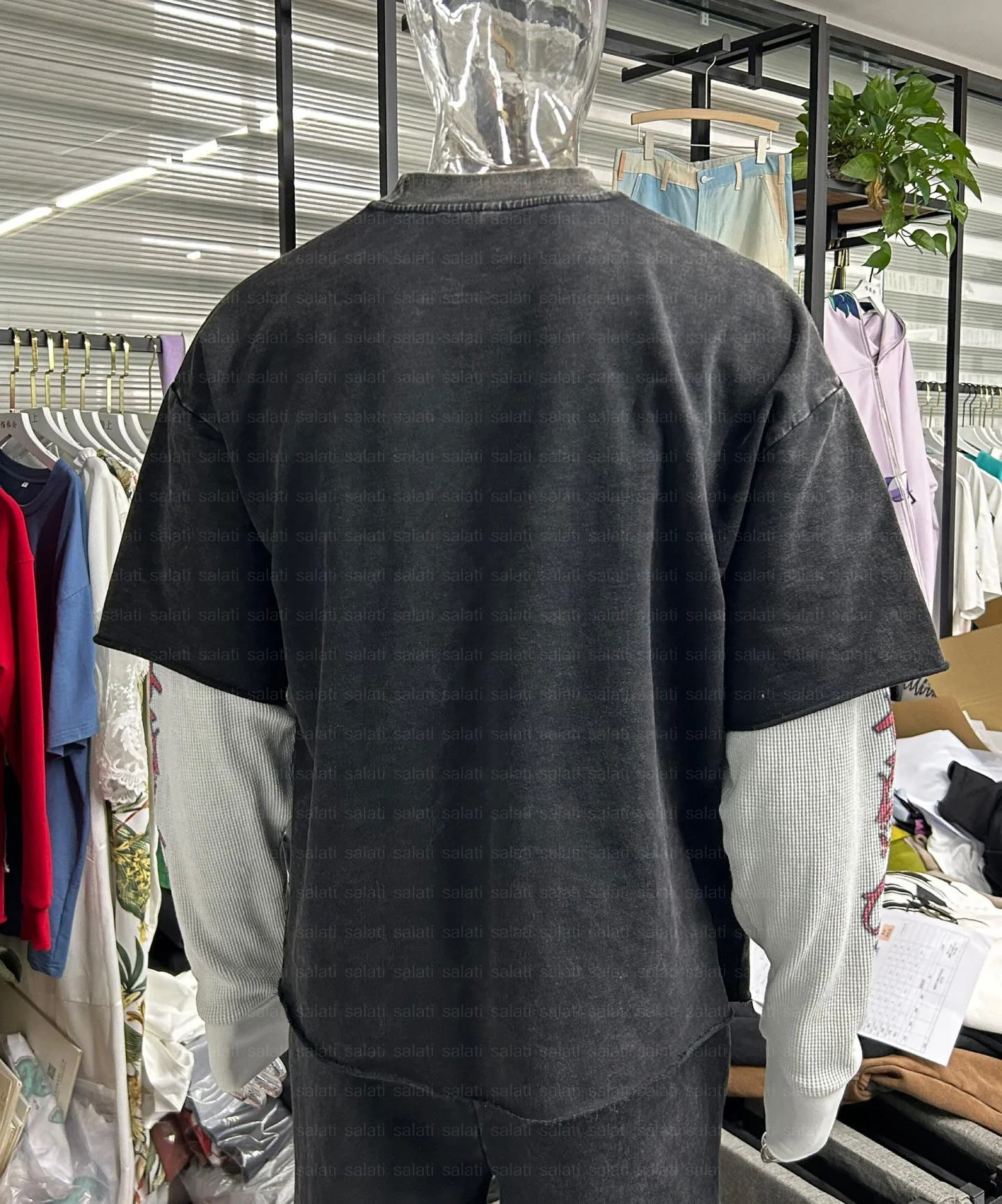 2025 Custom Streetwear Tee Cotton Acid Wash T Shirt Oversized Screen Print Long Sleeve Double Layer Long Sleeve T-shirts for Men gallery 2
