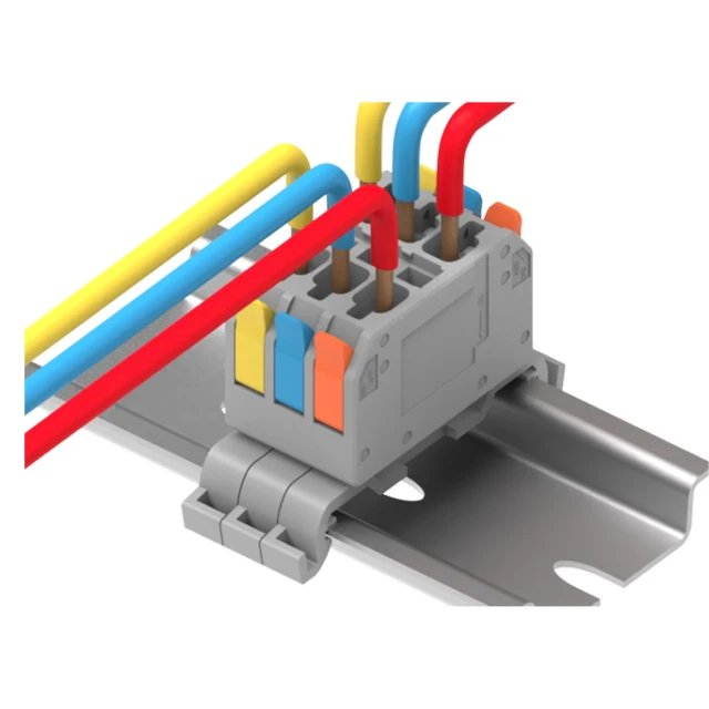 Vertical wiring Din-rail Push Wire Connector with Lever 3 to 3 Pole Terminal Blocks