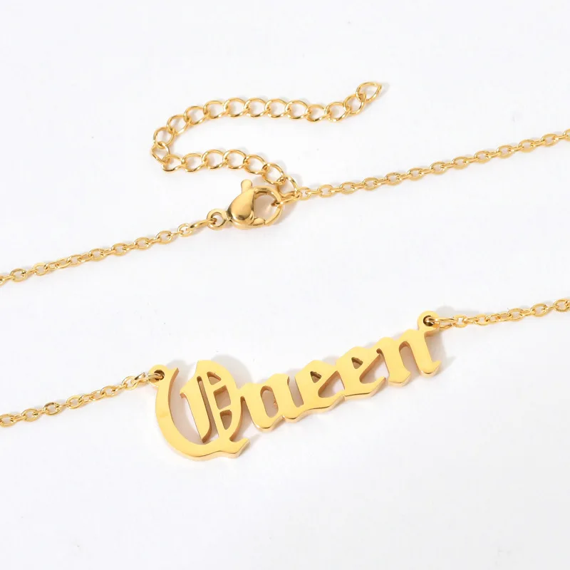2021 European and American best-selling stainless steel English pendant QUEEN letter collarbone chain necklace for women