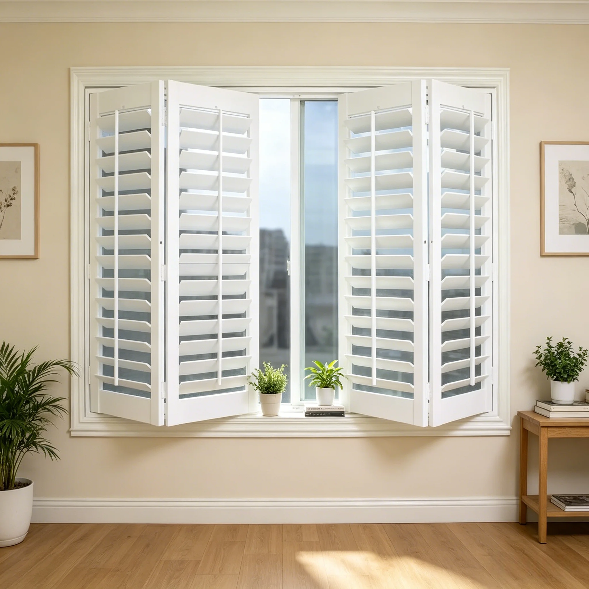 Waterproof PVC Plantation Shutters Faux Wood Grain Moisture Proof Interior Window Shutters Factory Wholesale OEM ODM Custom