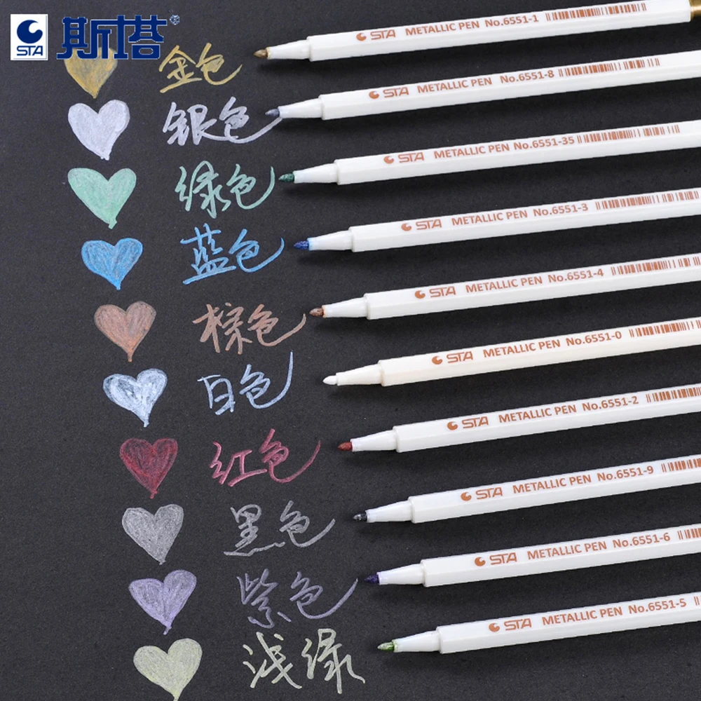 STA Wholesale Quick-Dry Fibre Fabric Color Marker Pen for Children's Art Painting & Line Marking 10 Colors Small Art Markers