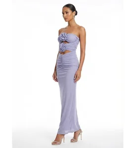 Bettergirl 2026 Ramadan Purple strapless flower sexy hollow mesh long dress
