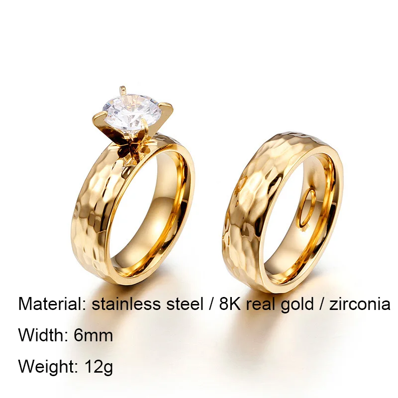 18K Gold Plated Stainless Steel Couple Rings for Weddings