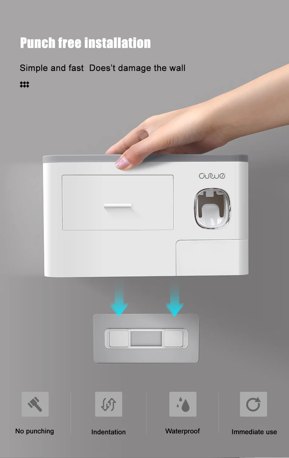 Automatic Toothpaste Dispenser Toothbrush Holder With Cups No Nail Wall Stand Shelf Bathroom Accessories Sets