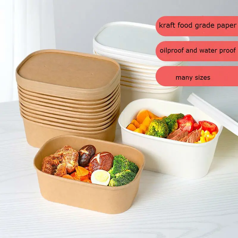 Kraft Lunch Paper Box Disposable Rectangular Container With Rounded Corners Takeout Package manufacture