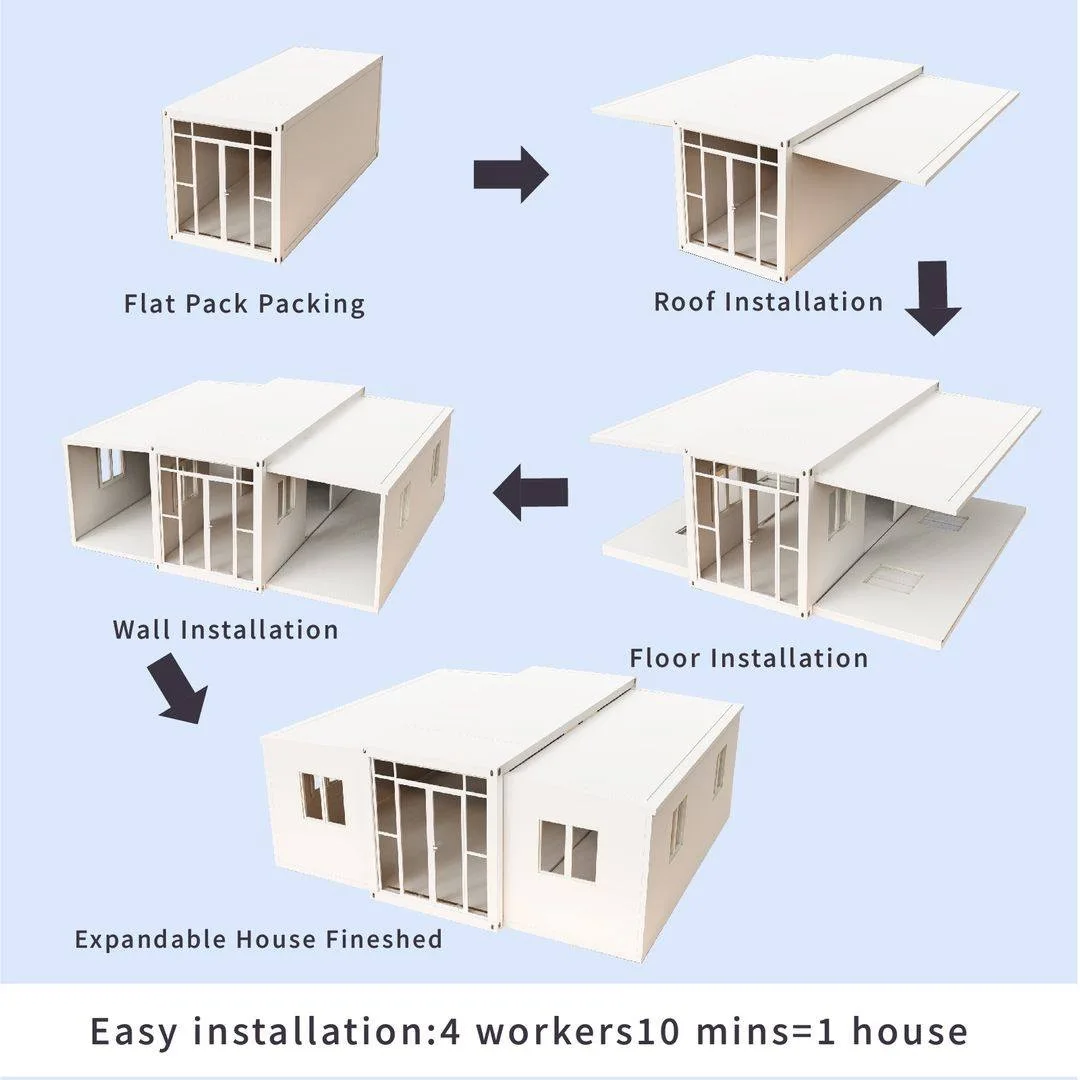 Popular 40ft Expandable Container House 3 Bedroom Prefab Mobile Home Cyclone-Proof Living Room Mall Workshop School Supermarket