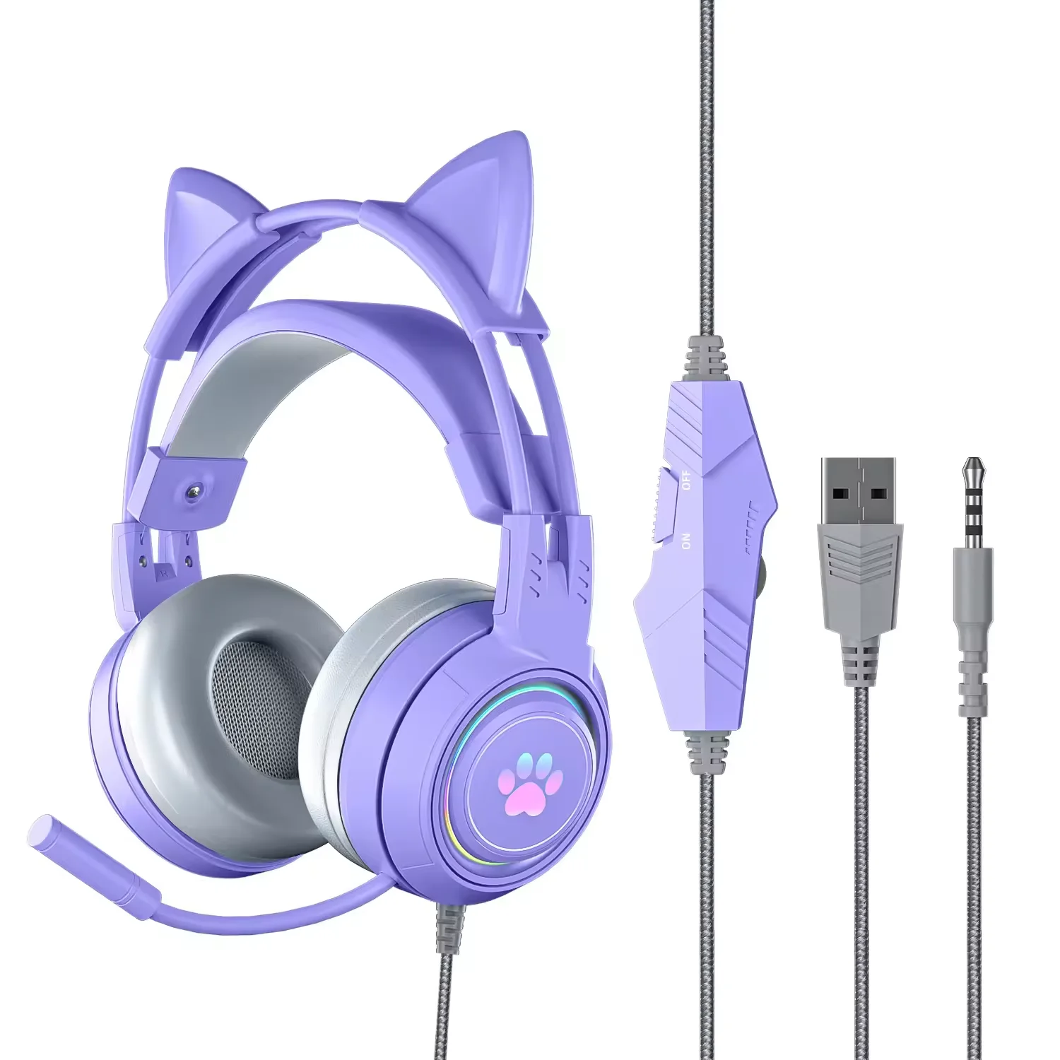 Wholesale Cute Cat Ear Luminous RGB Light Gamers Headphone for
