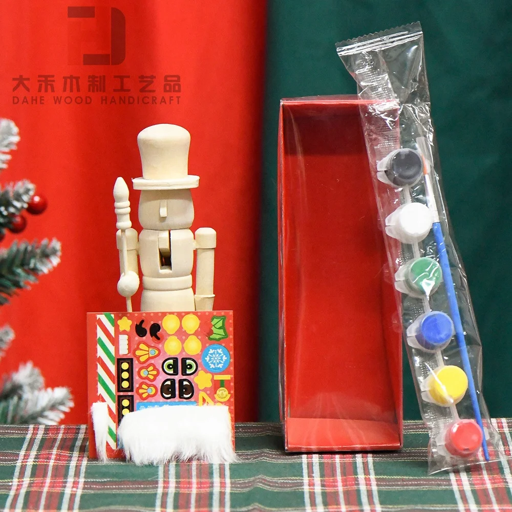 Wholesale Unfinished Wooden Nutcracker Soldiers Custom Walnut Soldier with Brushes and Paints for DIY Crafts Decoration Gift