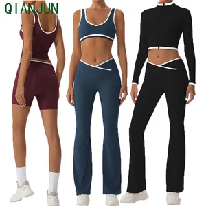 2026 New Women's Gym Pants Yoga Flared Yoga Pant  Square Neck Tank Breathable Sportswear Gym Matching Set